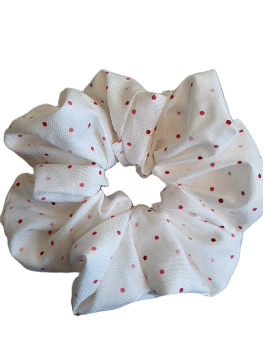 Hair Scrunch - Red Dot White