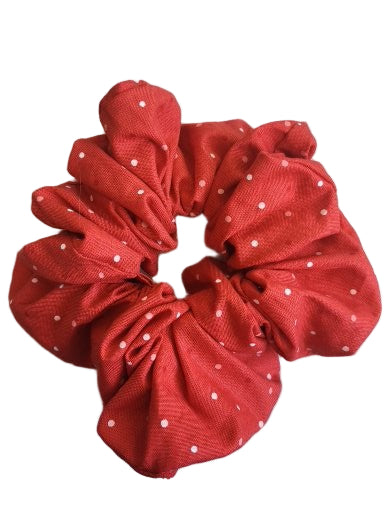 Hair Scrunch - White & Peach Dot Dark Peach