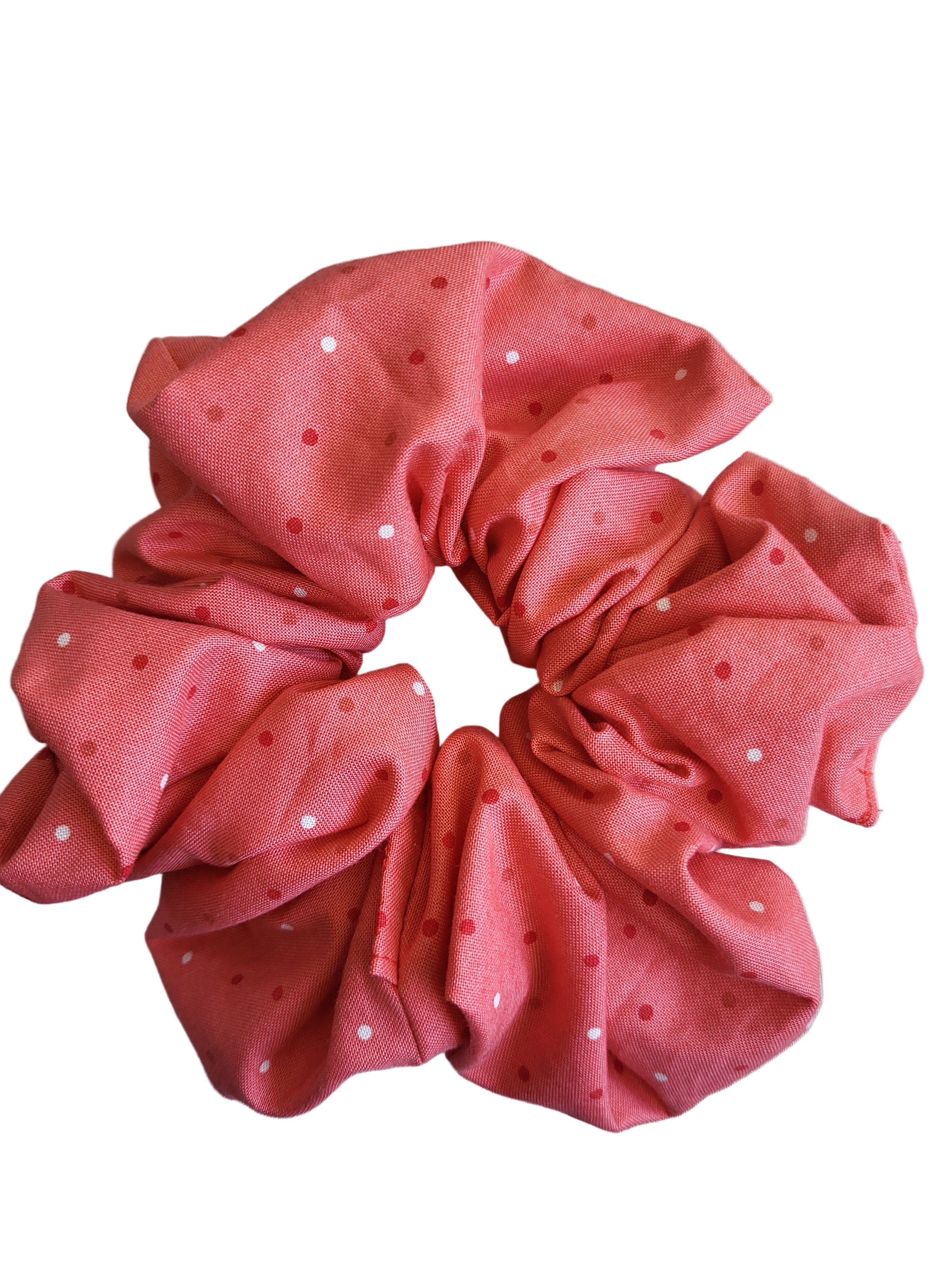 Hair Scrunch  -  Peach & White Dot Pinkish Peach
